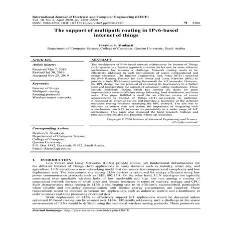 The support of multipath routing in IPv6-based  internet of things 