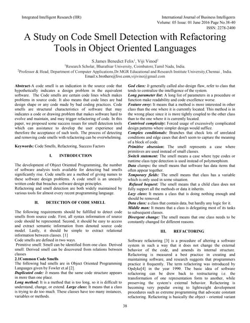 A Study on Code Smell Detection with Refactoring Tools in Object Oriented Lan...
