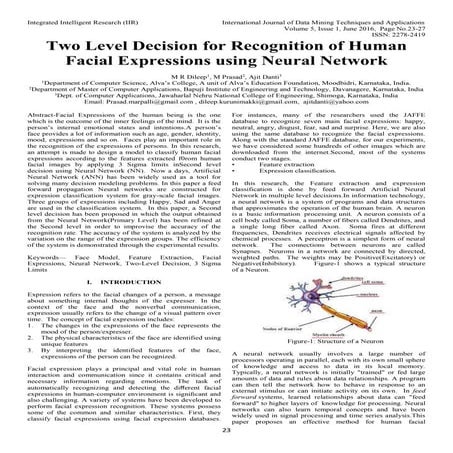 Two Level Decision for Recognition of Human Facial Expressions using Neural N...