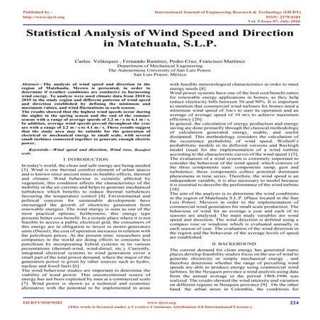 Análisis estadístico de la dirección y velocidad del viento en Matehuala S.L.P.