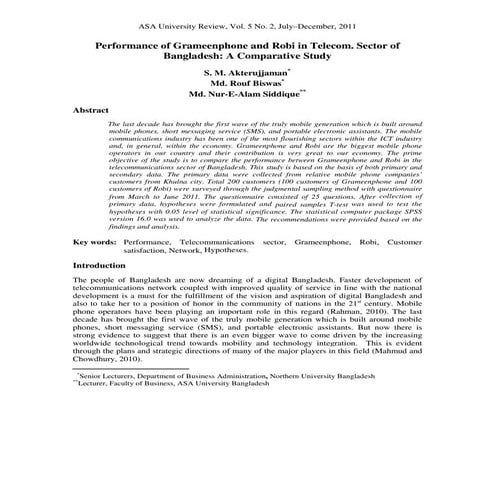  Customer Satisfaction level of mobile Telecom. Se ctor of  Bangladesh