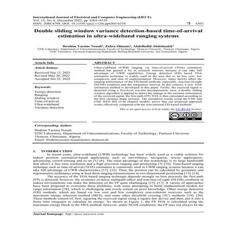 Double sliding window variance detection-based time-of-arrival  estimation in...
