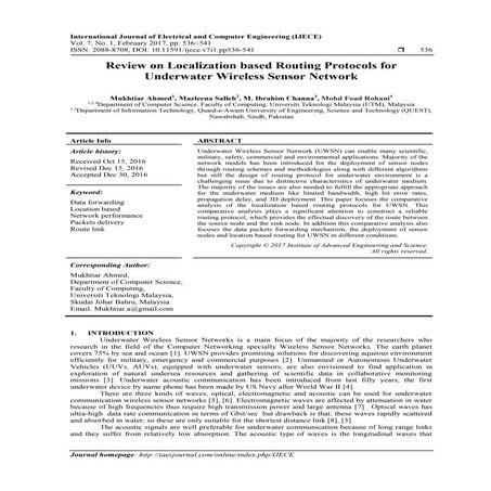 Review on Localization based Routing Protocols for Underwater Wireless Sensor...
