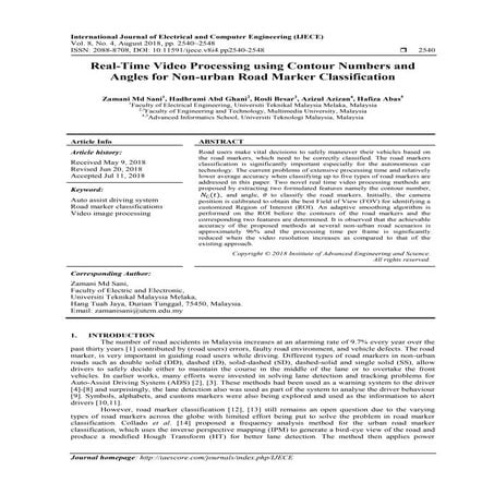 Real-Time Video Processing using Contour Numbers and Angles for Non-urban Roa...