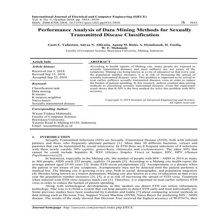 Performance Analysis of Data Mining Methods for Sexually Transmitted Disease ...