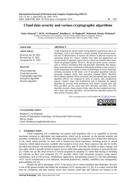 Cloud Data Security And Various Cryptographic Algorithms Pdf Cloud Data Security And Various Cryptographic Algorithms Pdf