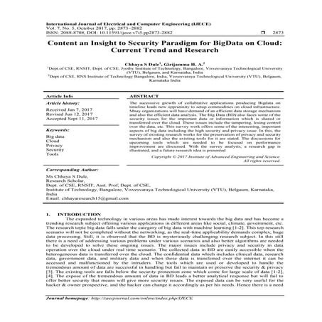 Content an Insight to Security Paradigm for BigData on Cloud: Current Trend a...