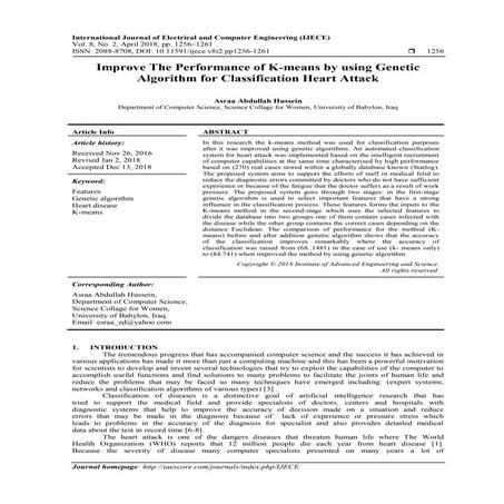Improve The Performance of K-means by using Genetic Algorithm for Classificat...