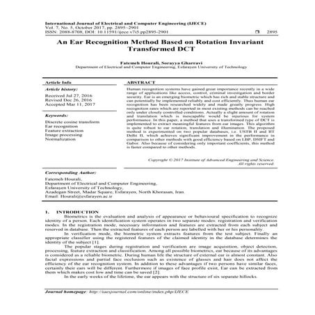 An Ear Recognition Method Based on Rotation Invariant  Transformed DCT 
