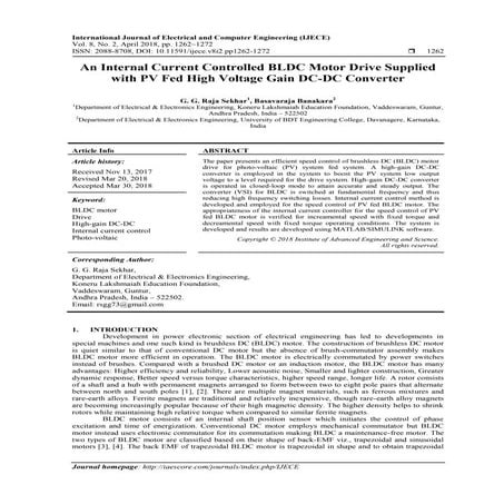 An Internal Current Controlled BLDC Motor Drive Supplied with PV Fed High Vol...