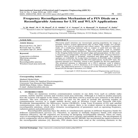 Frequency Reconfiguration Mechanism of a PIN Diode on a Reconfigurable Antenn...