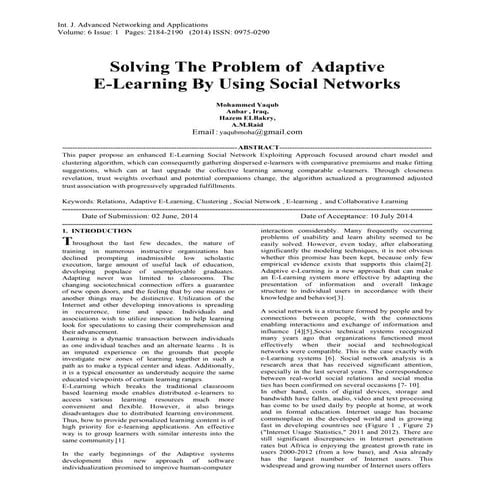 Solving The Problem of Adaptive E-Learning By Using Social Networks