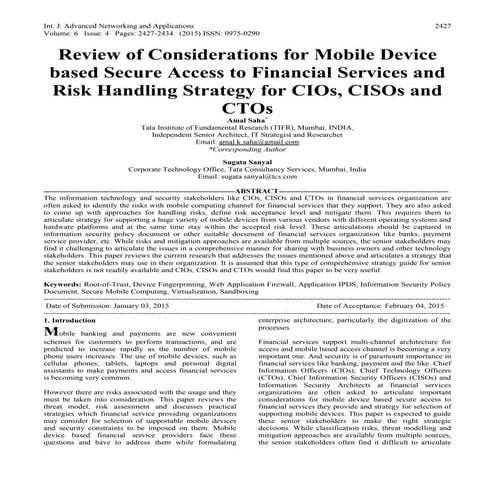 Review of Considerations for Mobile Device based Secure Access to Financial S...