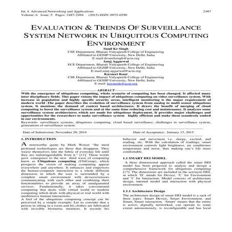 EVALUATION & TRENDS OF SURVEILLANCE SYSTEM NETWORK IN UBIQUITOUS COMPUTING EN...