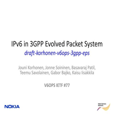 Ipv6 in 3gpp evolved packet core or lte network
