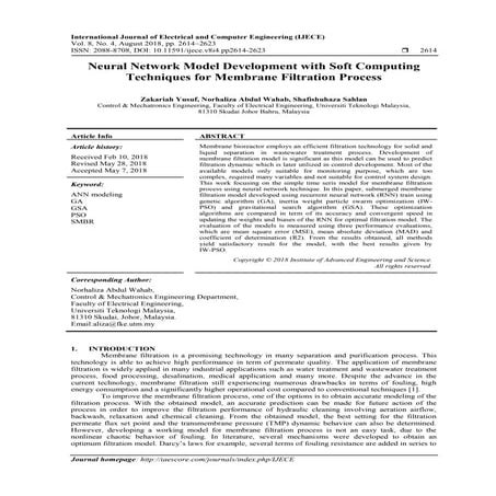Neural Network Model Development with Soft Computing Techniques for Membrane ...