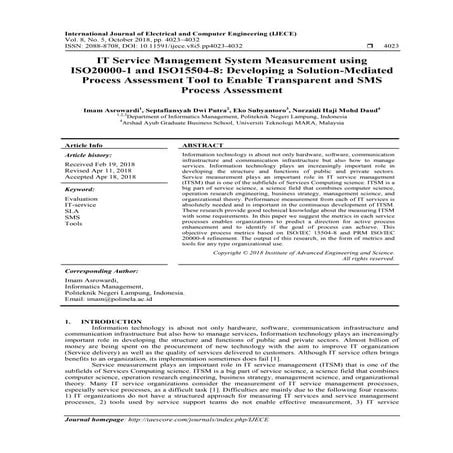 IT Service Management System Measurement using  ISO20000-1 and ISO15504-8: De...