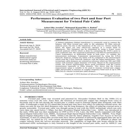 Performance Evaluation of two Port and four Port Measurement for Twisted Pair...