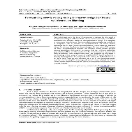 Forecasting movie rating using k-nearest neighbor based  collaborative filtering