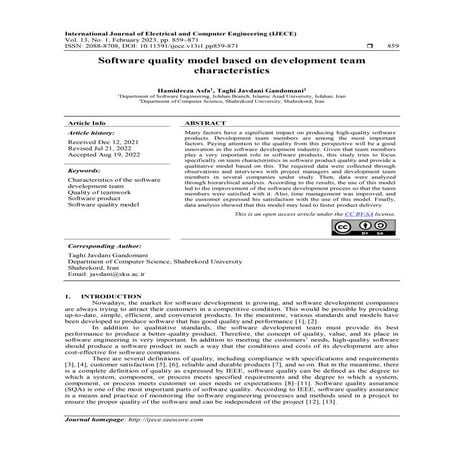 Software quality model based on development team  characteristics