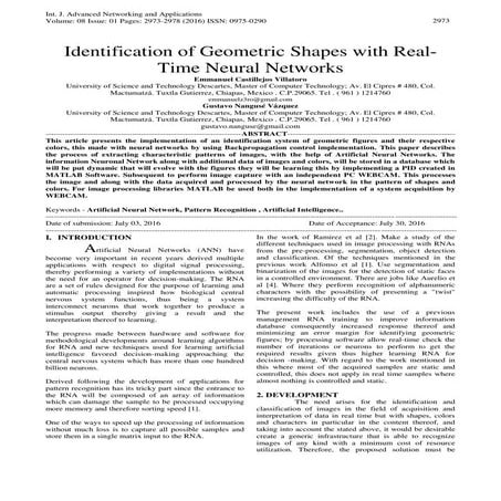 Identification of Geometric Shapes with RealTime Neural Networks