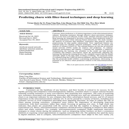 Predicting churn with filter-based techniques and deep learning