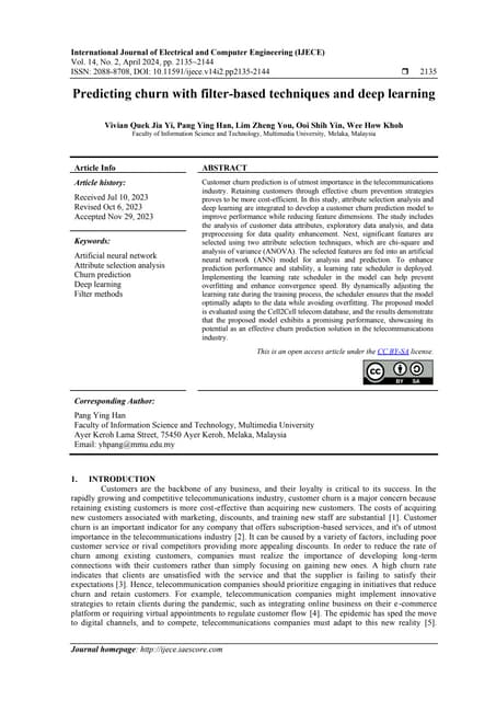Predicting churn with filter-based techniques and deep learning