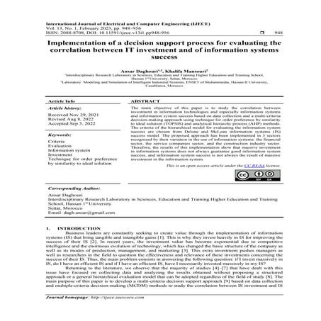 Implementation of a decision support process for evaluating the  correlation ...