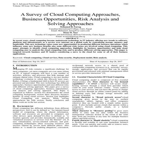 A Survey of Cloud Computing Approaches, Business Opportunities, Risk Analysis...