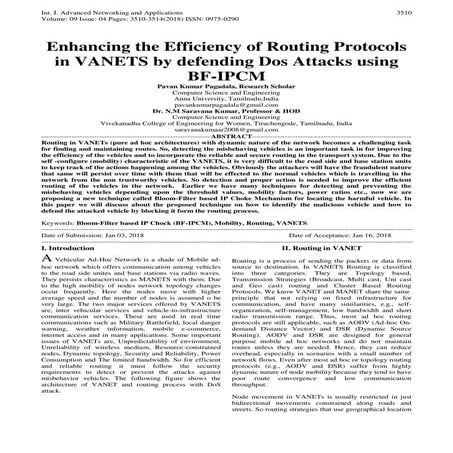 Enhancing the Efficiency of Routing Protocols in VANETS by defending Dos Atta...