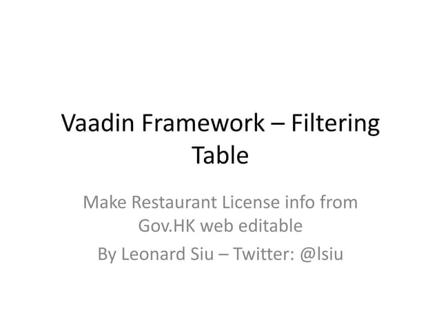 Vaadin filtering table example