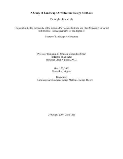VA: A Study of Landscape Architecture Design Methods - Virginia Polytechnic I...