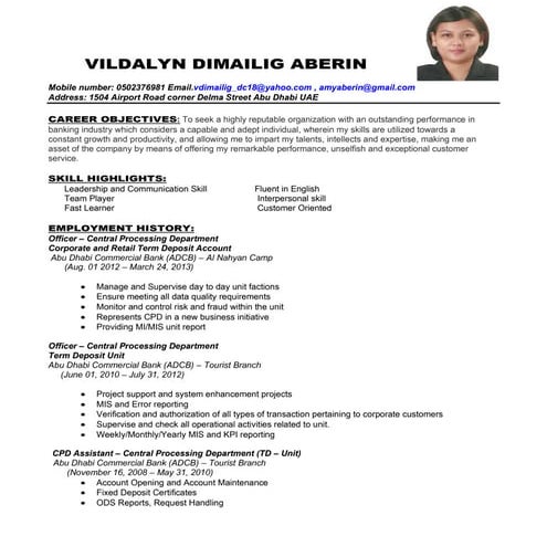 Curriculum Vitae of Vildalyn Aberin