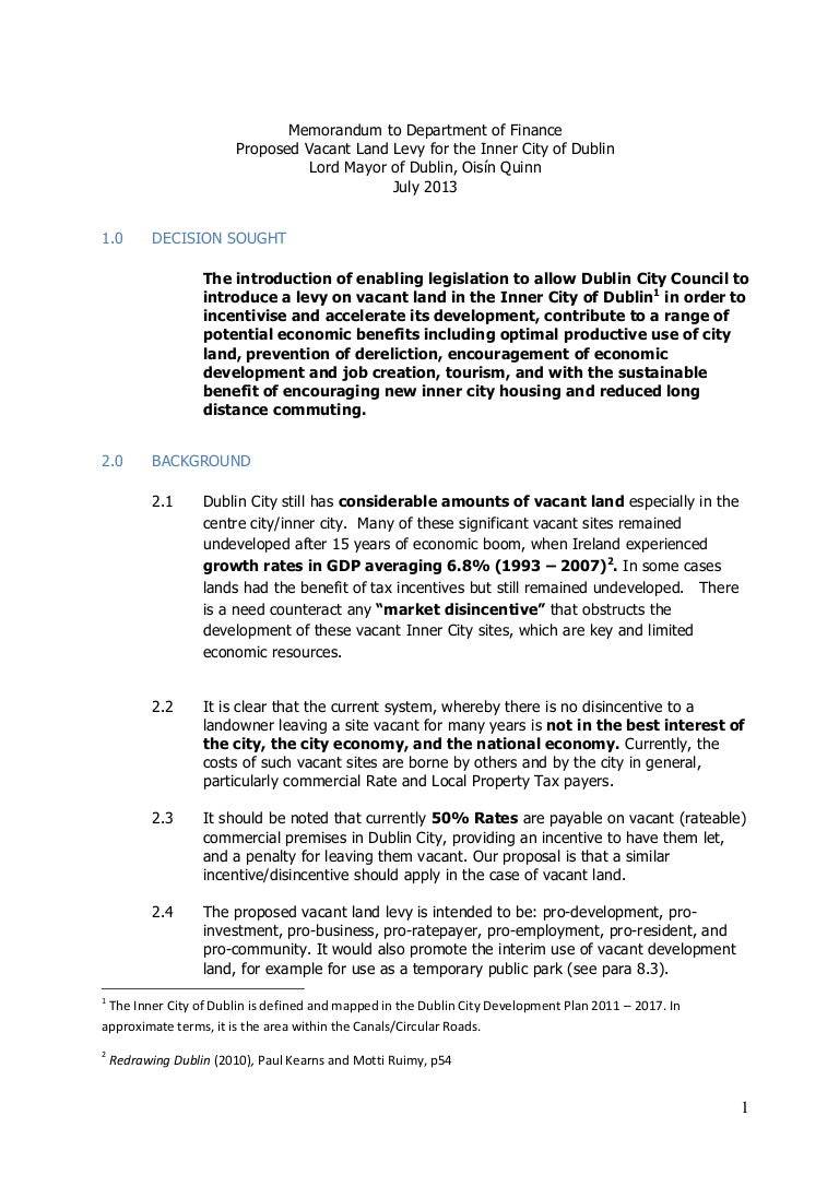 Vacant Land Memorandum to Department of Finance; Proposed Vacant Land…