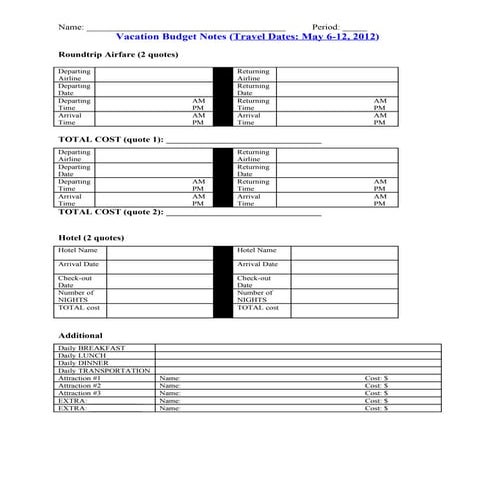 Vacation Budget Notes Revised