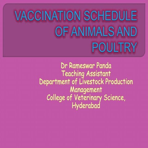 Vaccination schedule of animals and poultry