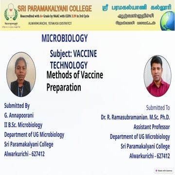 Comprehensive Methods of Vaccine Preparation and Technology | PPTX