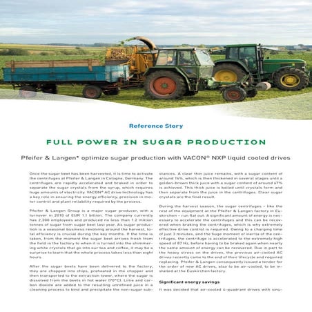 Vacon full power in sugar production