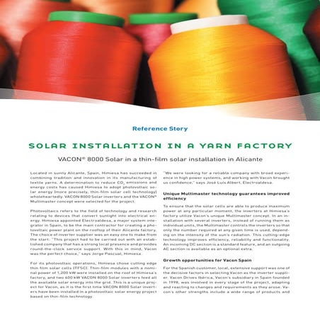 Vacon solar installation in a yarn factory