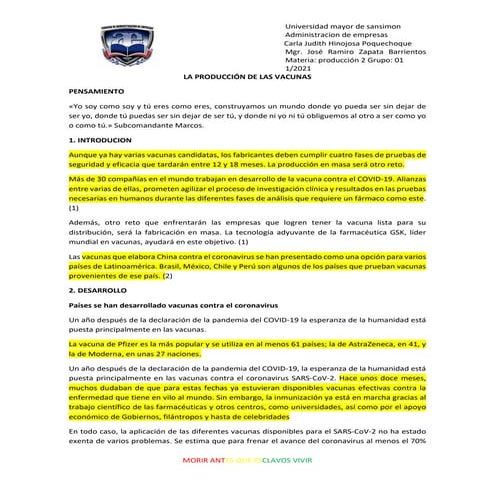 producción de las Vacunas Carla Hinojosa Produccion 