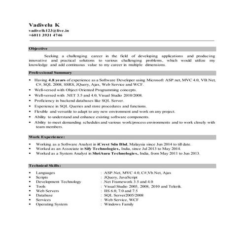Vadivelu resume