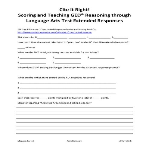 Handout: Cite It Right! Scoring GED RLA Test Extended Responses | PDF