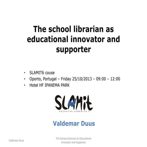 The school librarian as educational innovator and supporter -new technology and social media in the learning process Valdemar Duus, Advisor and project coordinator University of Southern Denmark