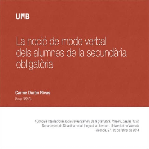 La noció de mode verbal dels alumnes de la secundària obligatòria