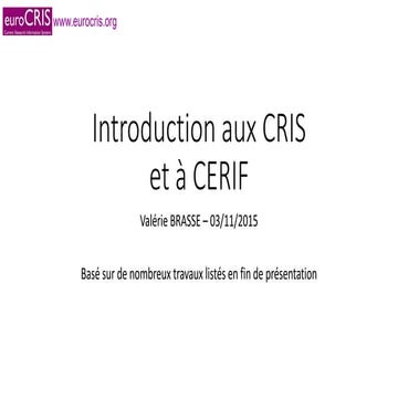 Introduction aux CRIS et à CERIF