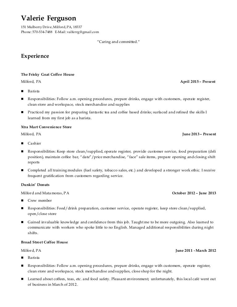 valerie ferguson resume cafe sample resume for server