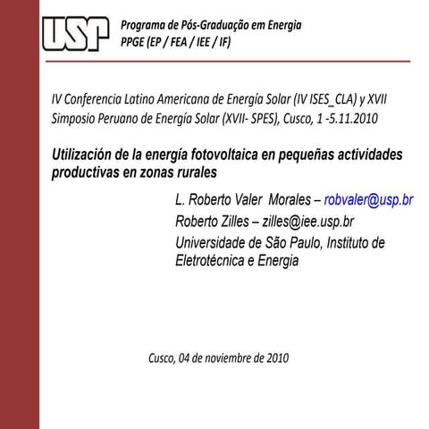 Utilización de la energía fotovoltaica en pequeñas actividades productivas en...