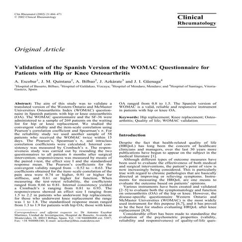 Womac questionnaire information | PDF