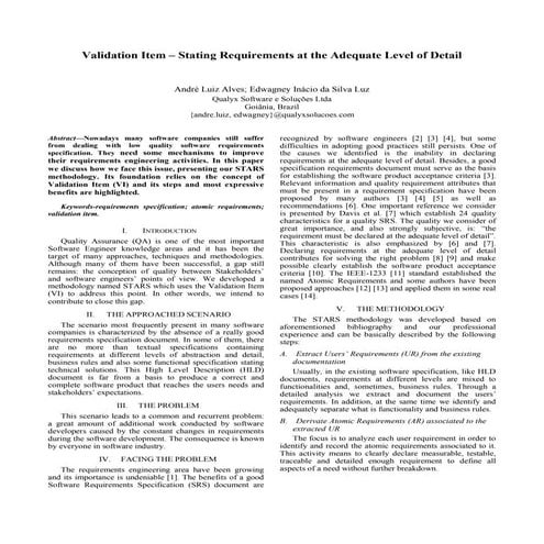 Validation Item – Stating Requirements at the Adequate Level of Detail