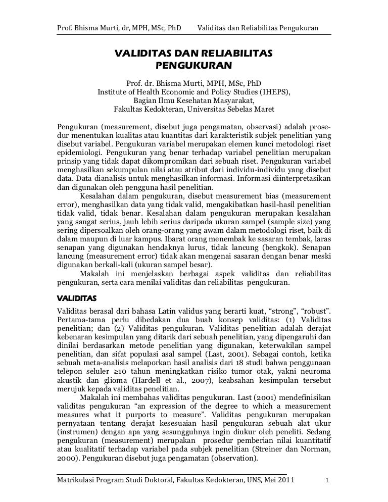 Validitas Reliabilitas Pengukuran Prof Bhisma Murti